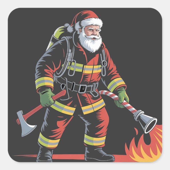 Weihnachts-Shirt des Feuerwehrmanns XMas Funny San Quadratischer Aufkleber (Vorderseite)