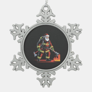Weihnachts-Shirt des Feuerwehrmanns XMas Funny San Schneeflocken Zinn-Ornament