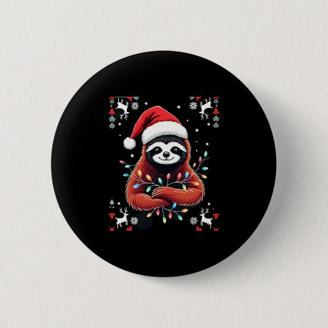 Weihnachts-Shirt für Sloth Lover-Geschenk Santa Bu Button (Vorderseite)