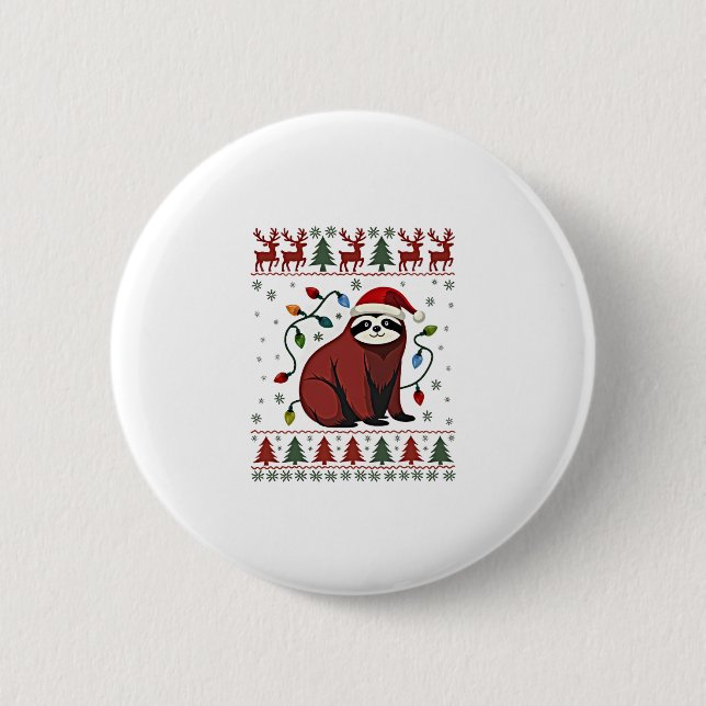 Weihnachts-Shirt für Sloth Lover-Geschenk Santa Bu Button (Vorderseite)