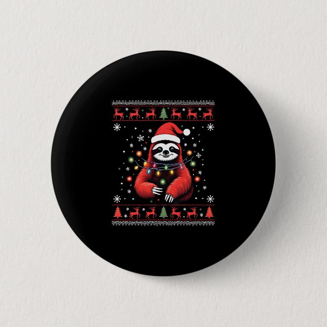 Weihnachts-Shirt für Sloth Lover-Geschenk Santa Bu Button (Vorderseite)