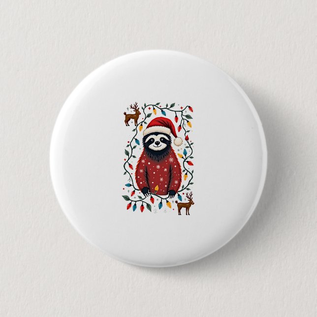 Weihnachts-Shirt für Sloth Lover-Geschenk Santa Bu Button (Vorderseite)