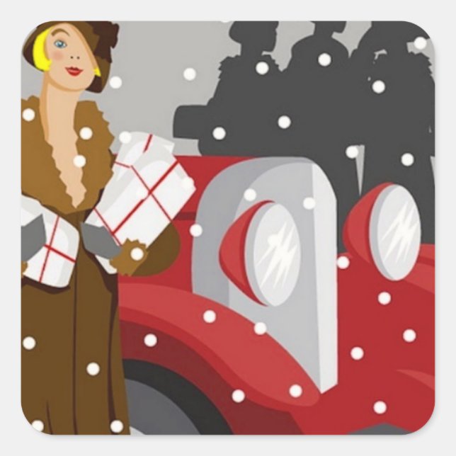Weihnachts-Shopping im Schnee Quadratischer Aufkleber (Vorderseite)