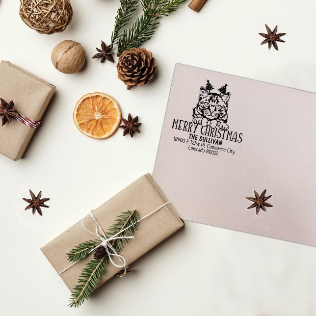 Weihnachts-Sibirische Cat-Rücksendeadresse Gummistempel (Von Creator hochgeladen)