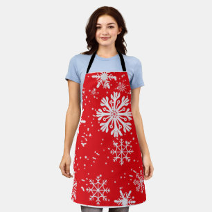 Weihnachts-Silber-Schneeflocken-All-Over-Print-Sch Schürze