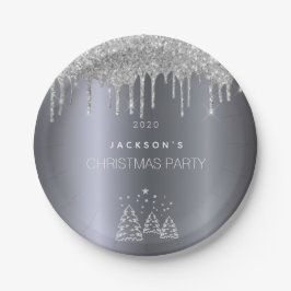 Weihnachts-Silberbäume Glitzer Tropfen Pappteller
