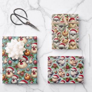 Weihnachts-Silkie-Hühnchen-3-Blatt-Wohnung Geschenkpapier Set