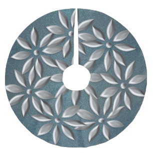 Weihnachts Silver Blume Muster Aquamariner Glitzer Polyester Weihnachtsbaumdecke