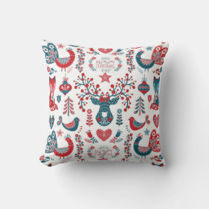 Weihnachts-Skandinavische-Folk-Art-Design in Navy  Kissen