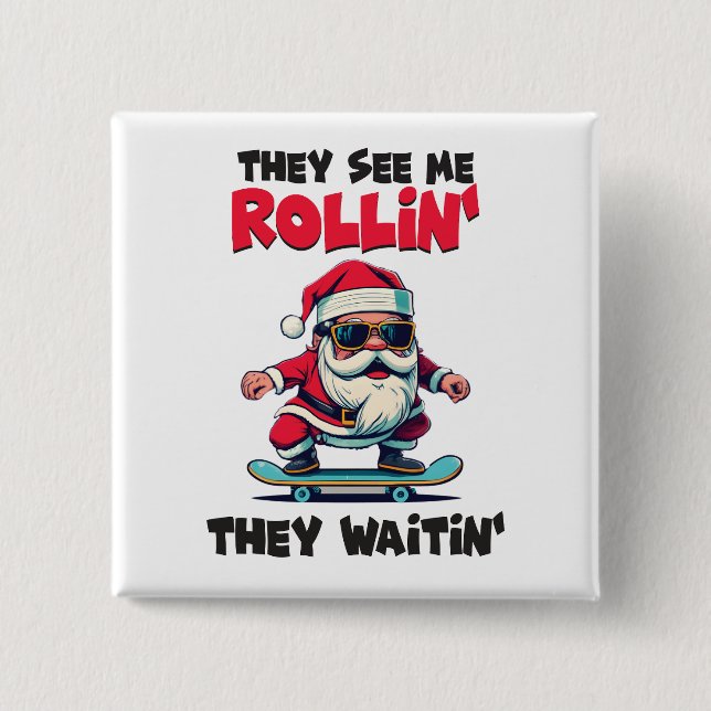 Weihnachts-Skateboard Santa Button (Vorderseite)