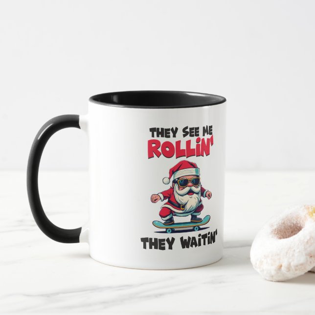 Weihnachts-Skateboard Santa Tasse (Mit Donut)