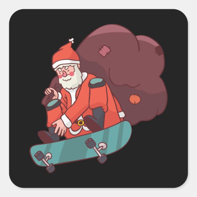 Weihnachts-Skateboard Weihnachten Quadratischer Aufkleber (Vorderseite)