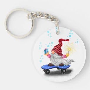 Weihnachts-Skater Gnome mit Geschenk Schlüsselanhä Schlüsselanhänger