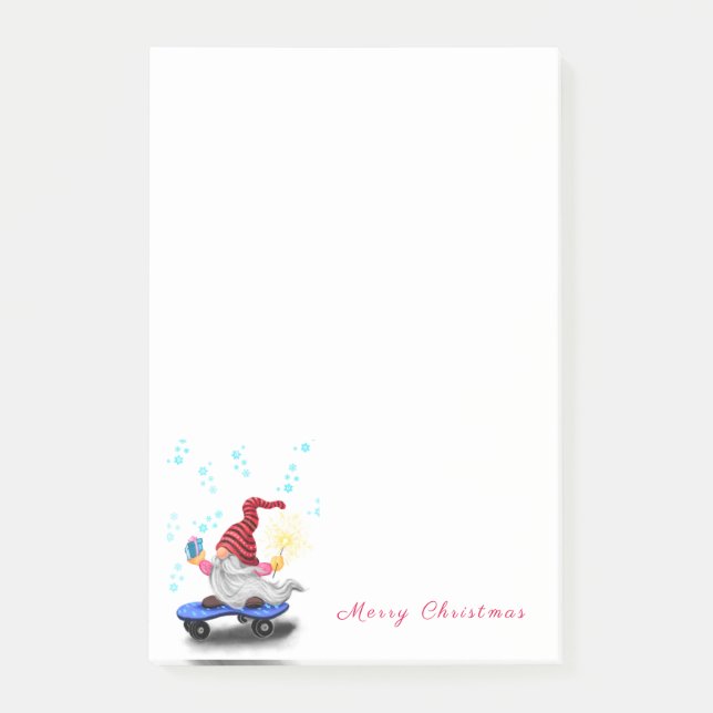 Weihnachts-Skater Gnome mit Geschenken Post-it Klebezettel (Vorderseite)