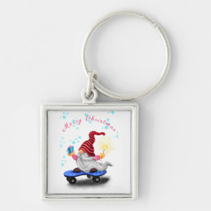 Weihnachts-Skater Gnome mit Geschenken Schlüsselan Schlüsselanhänger