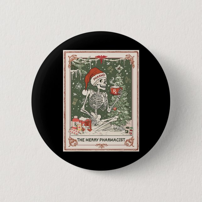 Weihnachts Skeleton Tarot Card Der Merke Apotheker Button (Vorderseite)