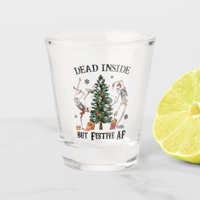 Weihnachts-Skelett - Totes Innen, aber festlich Schnapsglas (Vorderseite)