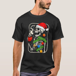 Weihnachts-Skelett trinken Kaffee Lover Lights Xm T-Shirt