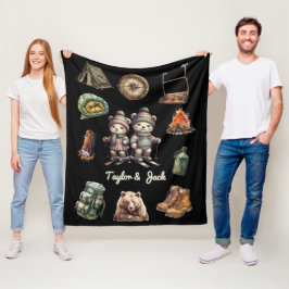 Weihnachts Ski Animal Adventure Bear Outdoor Black Fleecedecke