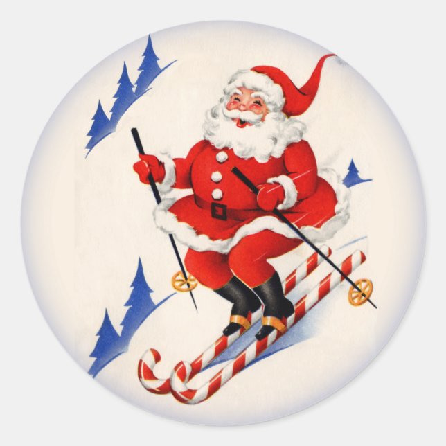 Weihnachts-Skifahren Weihnachtsmann-Aufkleber Runder Aufkleber (Vorderseite)
