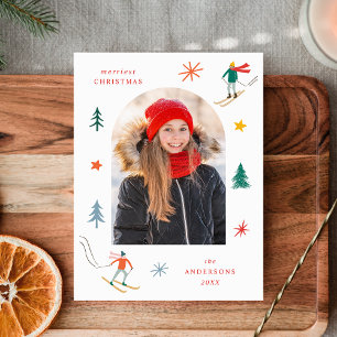 Weihnachts-Skifahrer-Foto Feiertagspostkarte