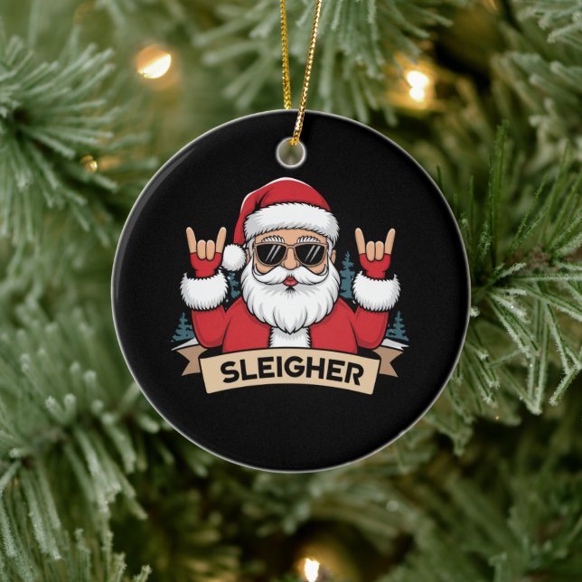 Weihnachts-Sleigher Santa Rock Xmas Rocker Keramik Ornament (Baum)