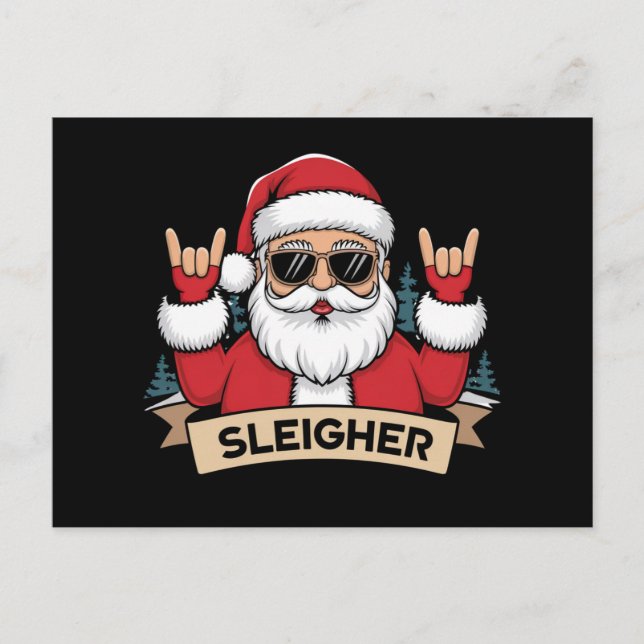 Weihnachts-Sleigher Santa Rock Xmas Rocker Postkarte (Vorderseite)