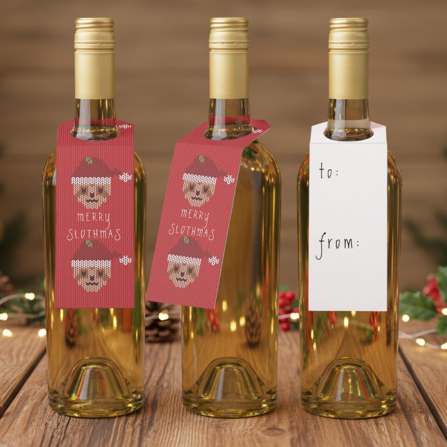 Weihnachts-Sloth Red Slothmas Feiertag Flaschenanhänger (Merry Slothmas! Perfect bottle tag to attach to your wine)