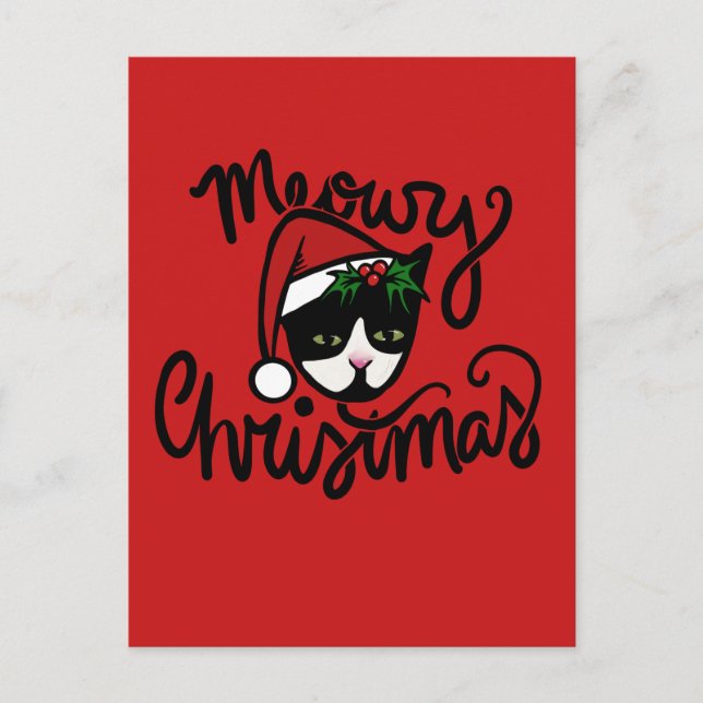 Weihnachts-Smocking-Katze Postkarte (Vorderseite)