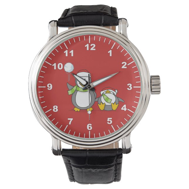 Weihnachts-Snowballpinguine Armbanduhr (Vorderseite)