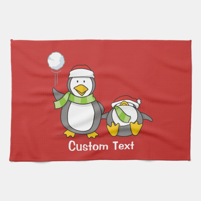 Weihnachts-Snowballpinguine Handtuch (Horizontal)
