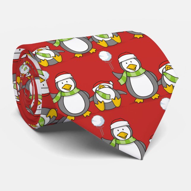 Weihnachts-Snowballpinguine Krawatte (Gerollt)
