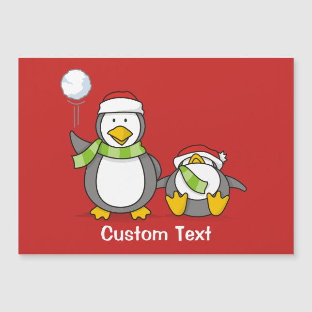 Weihnachts-Snowballpinguine Magnetkarte (Vorderseite)