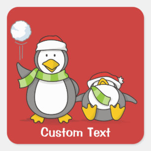 Weihnachts-Snowballpinguine Quadratischer Aufkleber