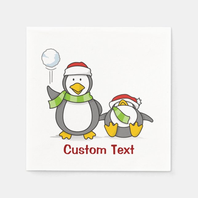 Weihnachts-Snowballpinguine Serviette (Vorderseite)