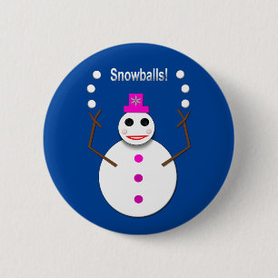 Weihnachts-Snowlady Juggling Snowballs Funny Button