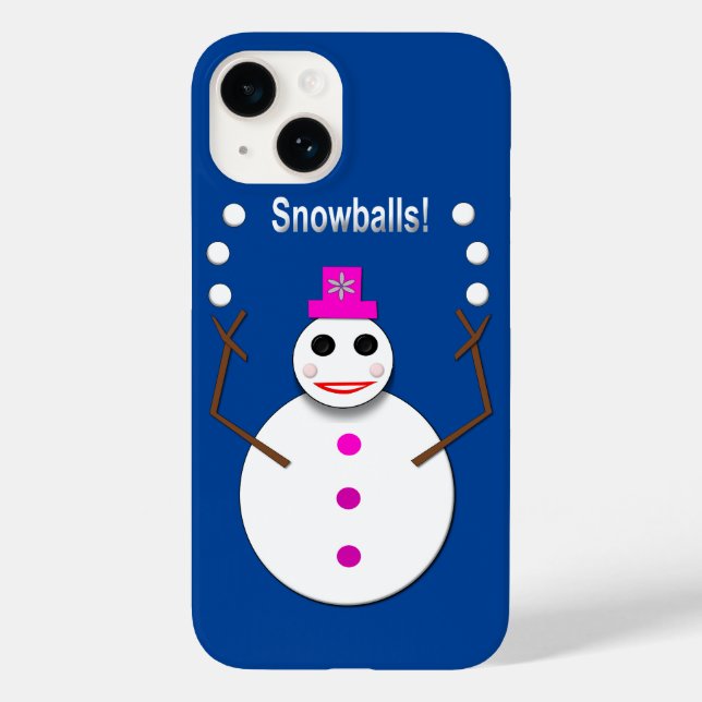 Weihnachts-Snowlady Juggling Snowballs Funny Case-Mate iPhone 14 Hülle (Rückseite)