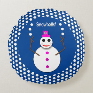 Weihnachts-Snowlady Juggling Snowballs Funny Rundes Kissen