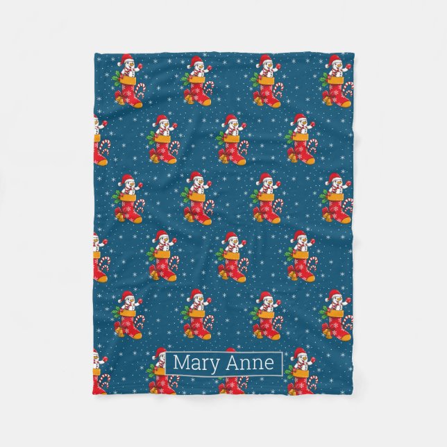 Weihnachts Snowman Candy Cane Pattern Snowflakes Fleecedecke (Vorderseite)