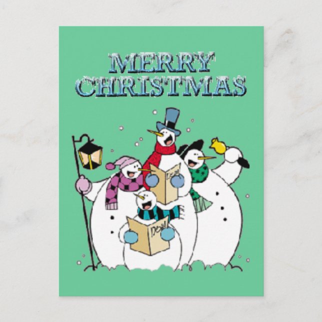 Weihnachts Snowman Carolers Postcard Feiertagspostkarte (Vorderseite)