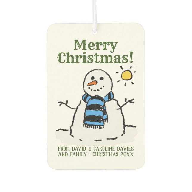 Weihnachts-Snowman-Design mit persönlicher Begrüßu Autolufterfrischer (Vorderseite)