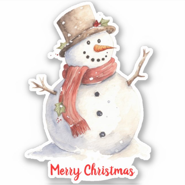 Weihnachts-Snowman-Festive Custom-Cut Vinyl Sticke Aufkleber (Vorderseite)