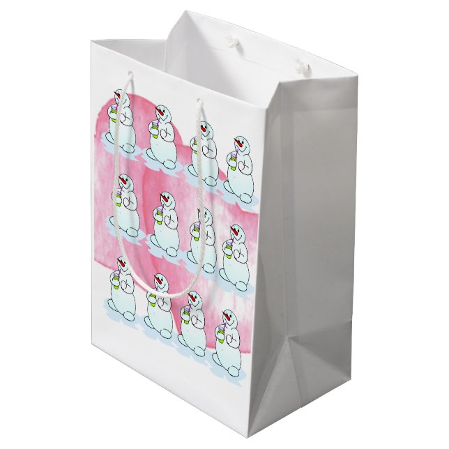 Weihnachts-Snowman-Geschenktaschen Mittlere Geschenktüte (Rückseite Schrägansicht)
