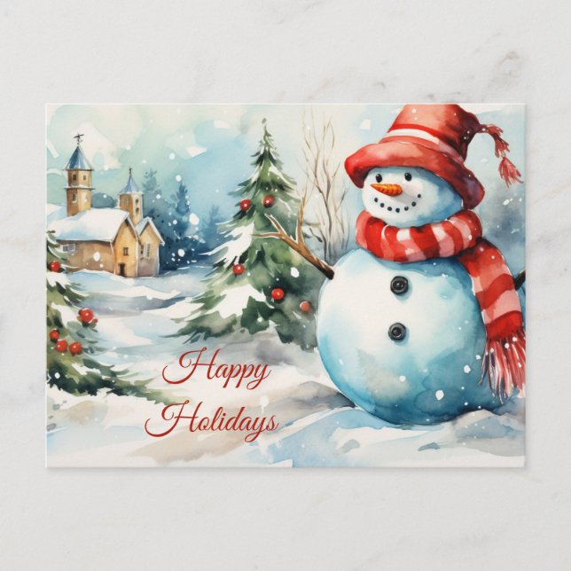 Weihnachts-Snowman-Illustration Feiertagspostkarte (Vorderseite)