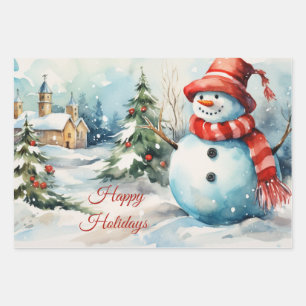 Weihnachts-Snowman-Illustration Geschenkpapier Set