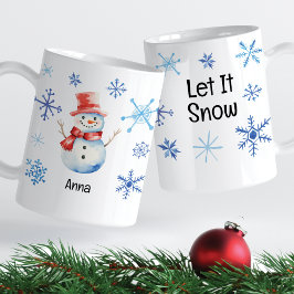 Weihnachts-Snowman lässt es Schnee Blue Schneefloc Kaffeetasse