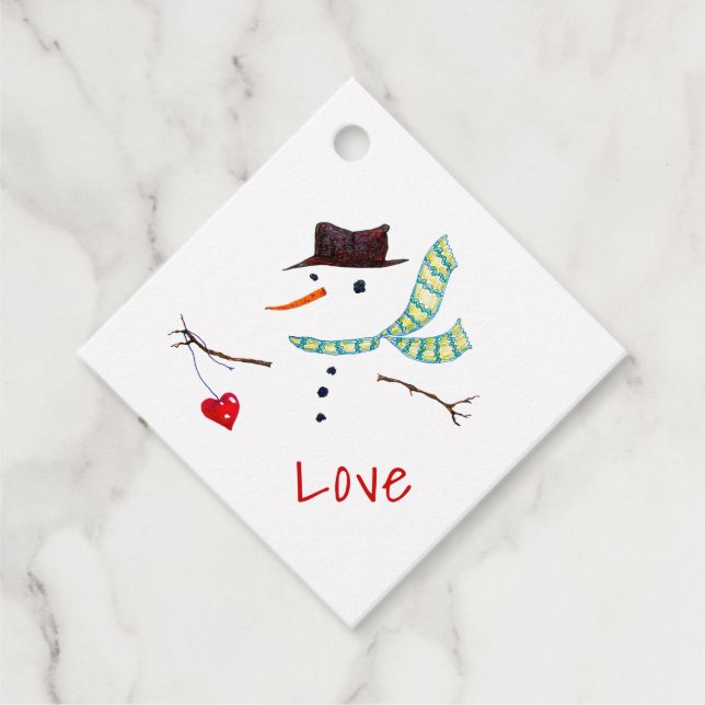 Weihnachts-Snowman-Liebe-Krawatte auf Geschenketik Geschenkanhänger (Vorderseite)