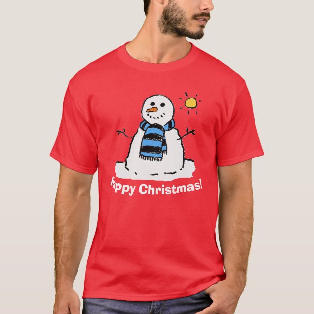 Weihnachts-Snowman mit glücklichen Weihnachten T-Shirt (Vorderseite)