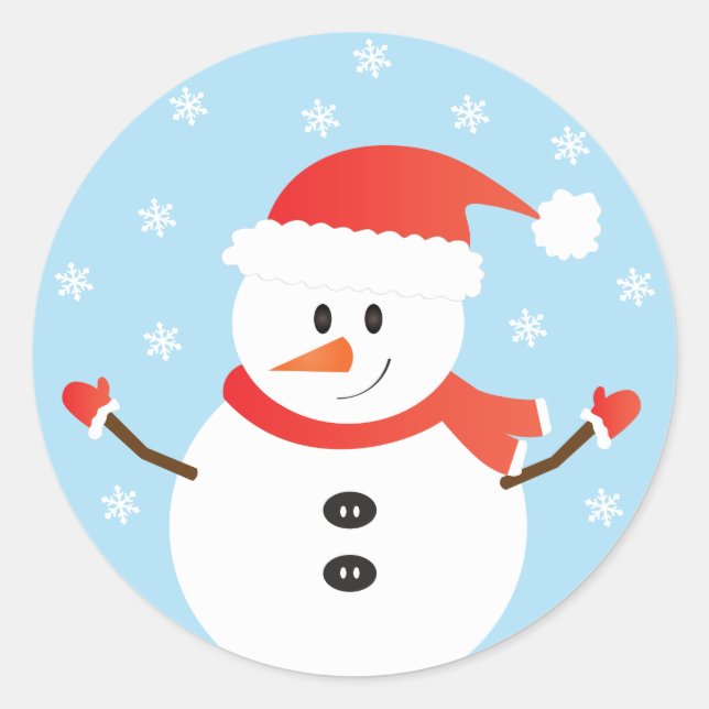 Weihnachts Snowman Snowflakes Rot Runder Aufkleber (Vorderseite)
