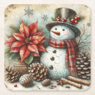 Weihnachts-Snowman-Untersetzer Rechteckiger Pappuntersetzer